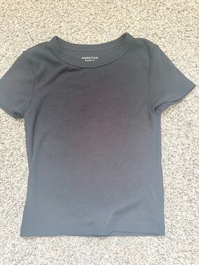 American Eagle Outfitters Black Short Sleeve Ribbed Tee